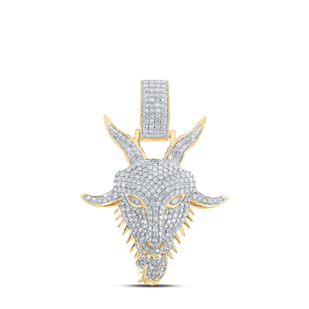 1.54 Ctw Natural Diamond Greatest of All Time Goat Animal Pendant in 10k Yellow Gold