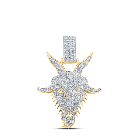 1.54 Ctw Natural Diamond Greatest of All Time Goat Animal Pendant in 10k Yellow Gold