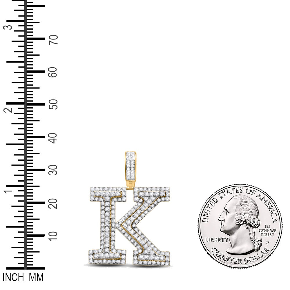 2.34 Ctw Natural Diamond Block Initial Letter Alphabet K Pendant in 14k Yellow Gold