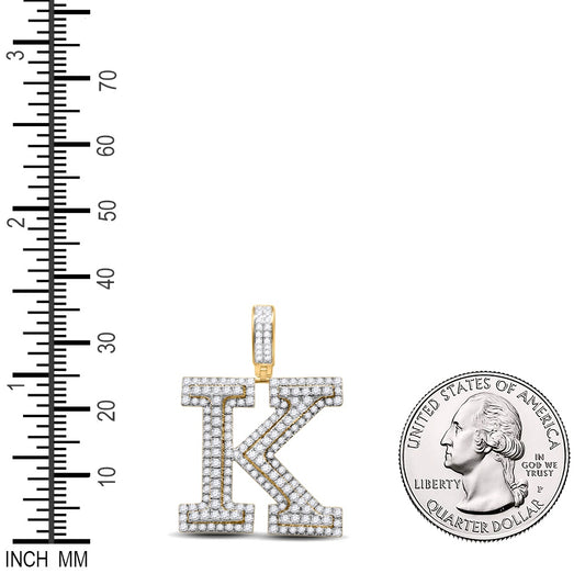 2.34 Ctw Natural Diamond Block Initial Letter Alphabet K Pendant in 14k Yellow Gold