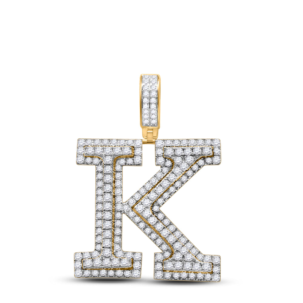 2.34 Ctw Natural Diamond Block Initial Letter Alphabet K Pendant in 14k Yellow Gold