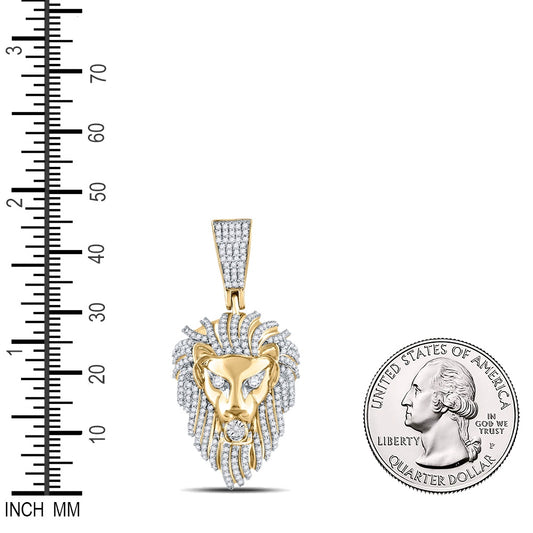 1.36 Ctw Natural Diamond Lion King Head Medallion Pendant in 14k Yellow Gold