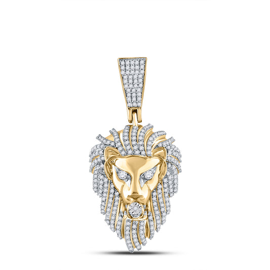 1.36 Ctw Natural Diamond Lion King Head Medallion Pendant in 14k Yellow Gold