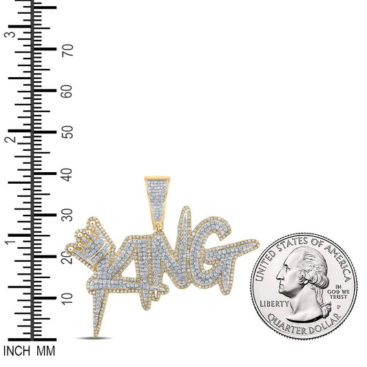 2.54 Ctw Natural Diamond Crown King Nameplate Hiphop Pendant in 14k Two-tone Gold