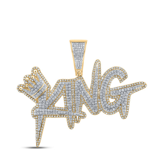 2.54 Ctw Natural Diamond Crown King Nameplate Hiphop Pendant in 14k Two-tone Gold