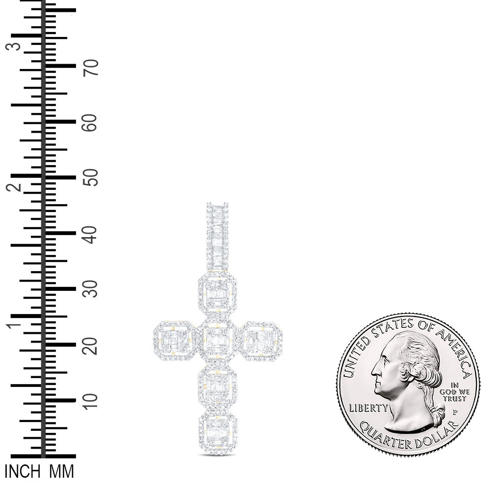 1.12 Ctw Natural Diamond Cross Religious Pendant in 14k Yellow Gold