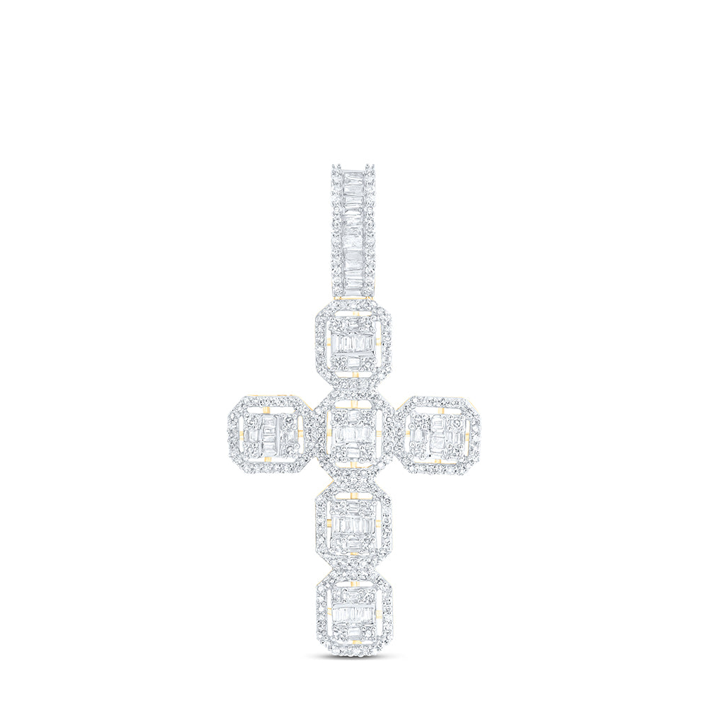 1.12 Ctw Natural Diamond Cross Religious Pendant in 14k Yellow Gold