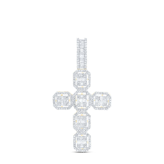 1.12 Ctw Natural Diamond Cross Religious Pendant in 14k Yellow Gold