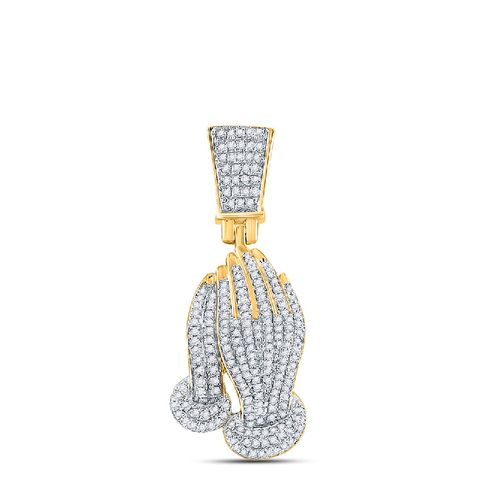 0.43 Ctw Natural Diamond Hiphop Praying Hand Pendant in 14k Yellow Gold