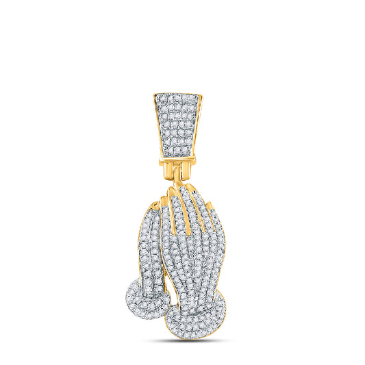 0.43 Ctw Natural Diamond Hiphop Praying Hand Pendant in 14k Yellow Gold