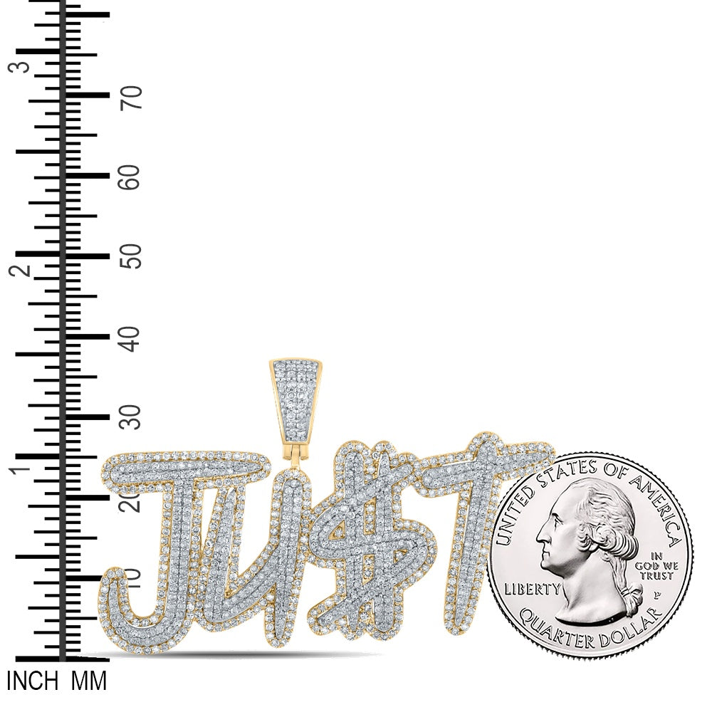 2.59 Ctw Natural Diamond JUST Nameplate Dollar Sign Pendant in 14k Two-tone Gold