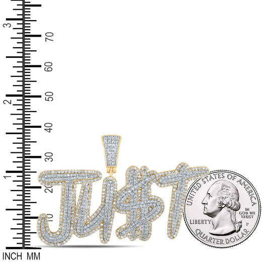 2.59 Ctw Natural Diamond JUST Nameplate Dollar Sign Pendant in 14k Two-tone Gold