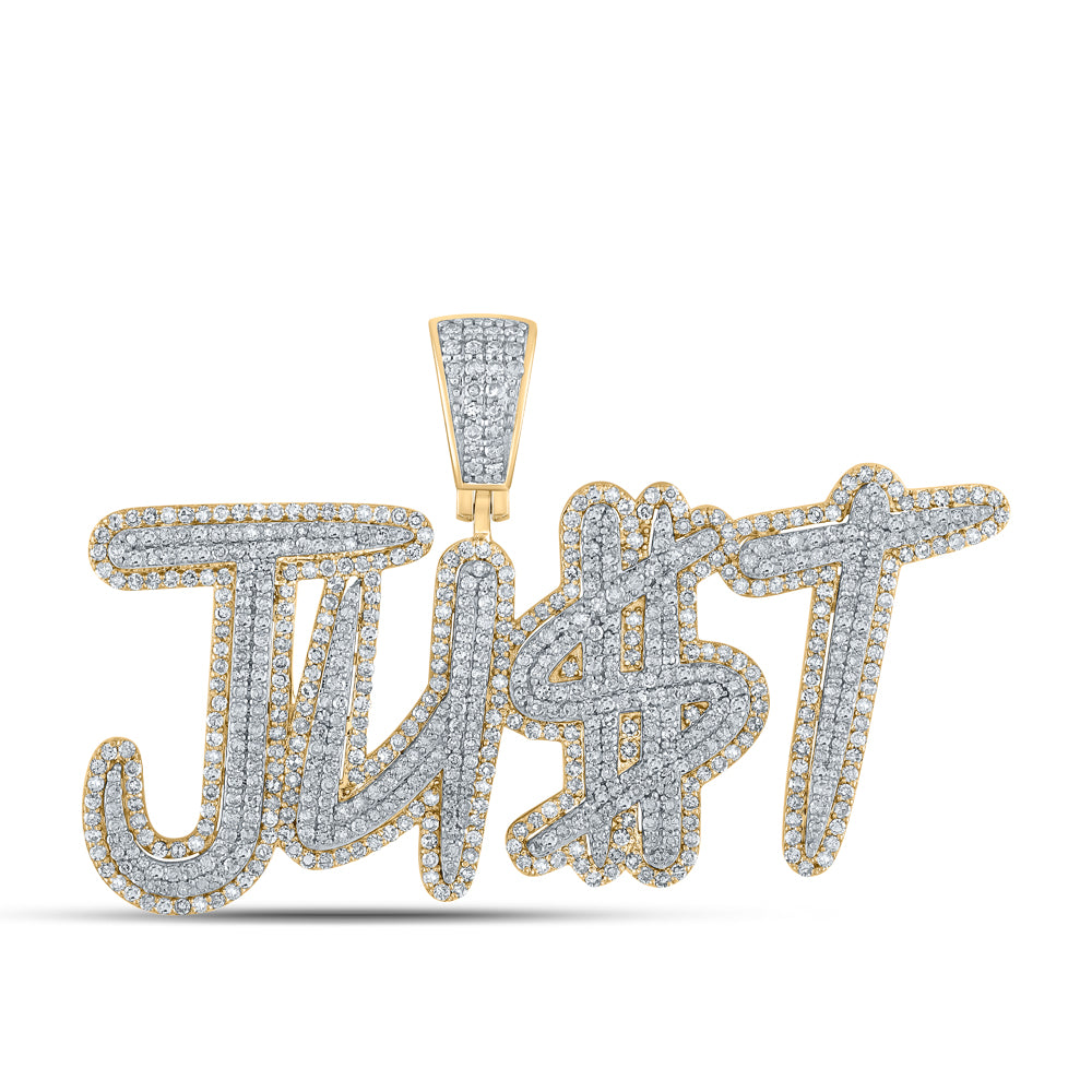 2.59 Ctw Natural Diamond JUST Nameplate Dollar Sign Pendant in 14k Two-tone Gold