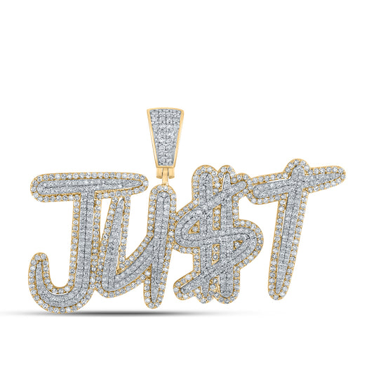 2.59 Ctw Natural Diamond JUST Nameplate Dollar Sign Pendant in 14k Two-tone Gold