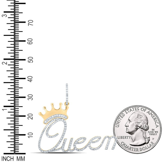 0.79 Ctw Natural Diamond Queen Crown Script Hiphop Pendant in 14k Yellow Gold