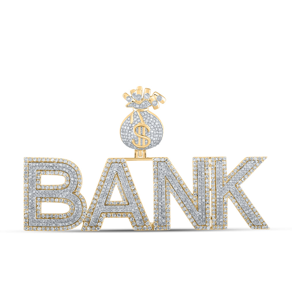 3.92 Ctw Natural Diamond Dollar Money Bag Bank Hiphop Pendant in 14k Two-tone Gold