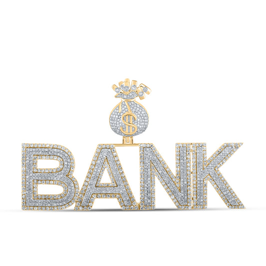 3.92 Ctw Natural Diamond Dollar Money Bag Bank Hiphop Pendant in 14k Two-tone Gold
