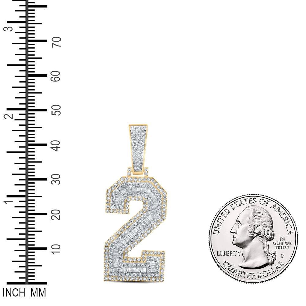 1.66 Ctw Natural Diamond Block Number Two 2 Pendant in 14k Two-tone Gold