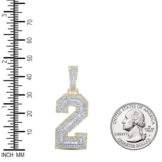 1.66 Ctw Natural Diamond Block Number Two 2 Pendant in 14k Two-tone Gold