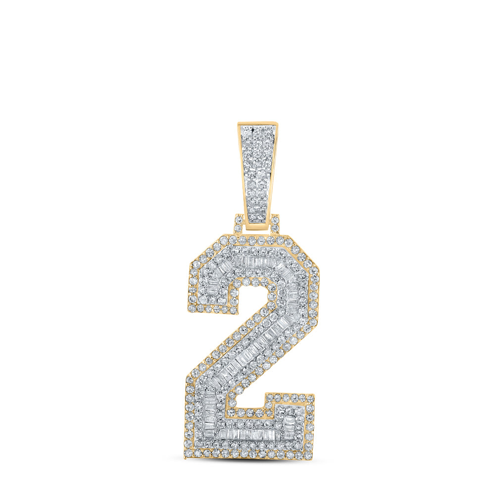 1.66 Ctw Natural Diamond Block Number Two 2 Pendant in 14k Two-tone Gold