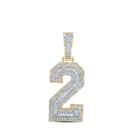 1.66 Ctw Natural Diamond Block Number Two 2 Pendant in 14k Two-tone Gold
