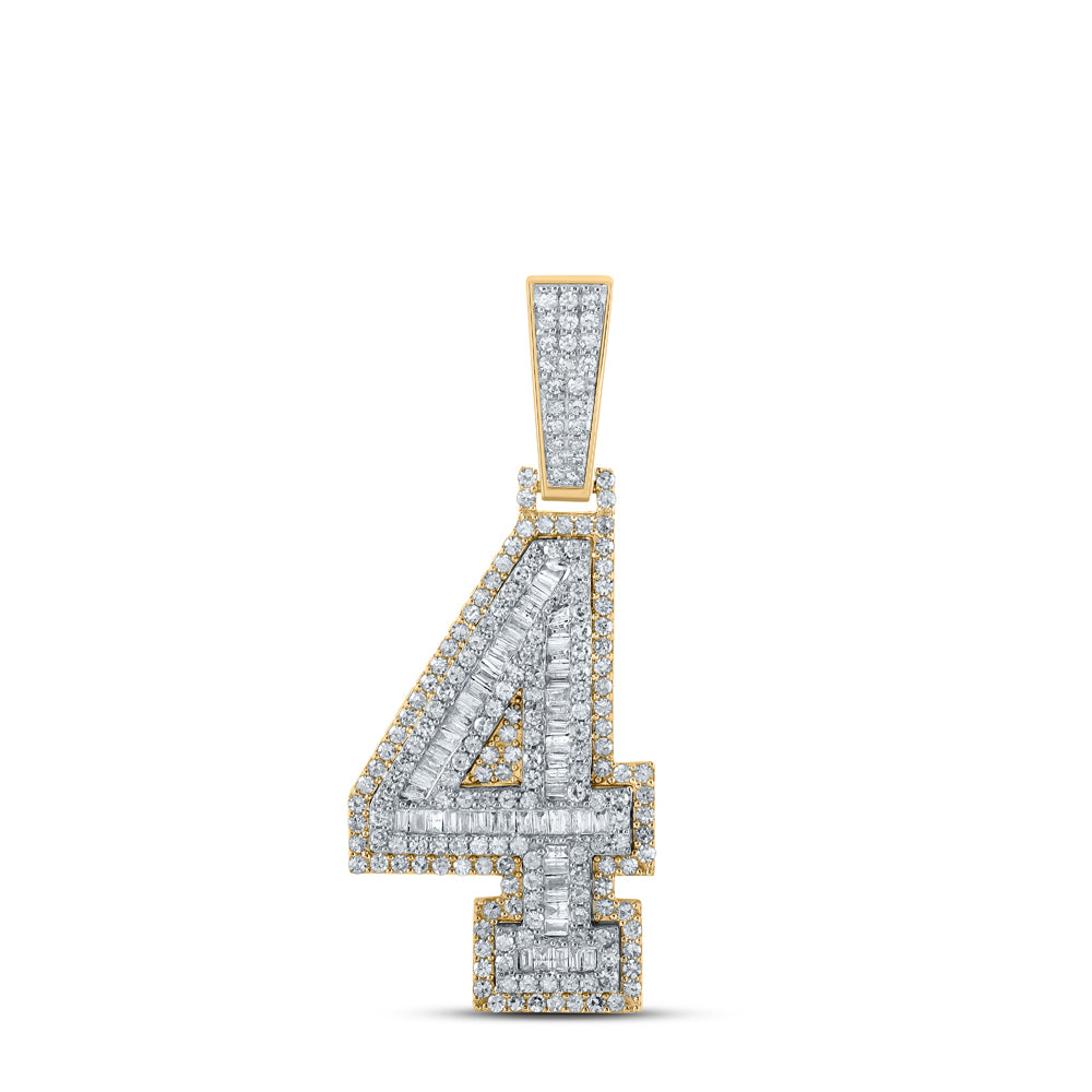 1.47 Ctw Natural Diamond Block Number Four 4 Pendant in 14k Two-tone Gold