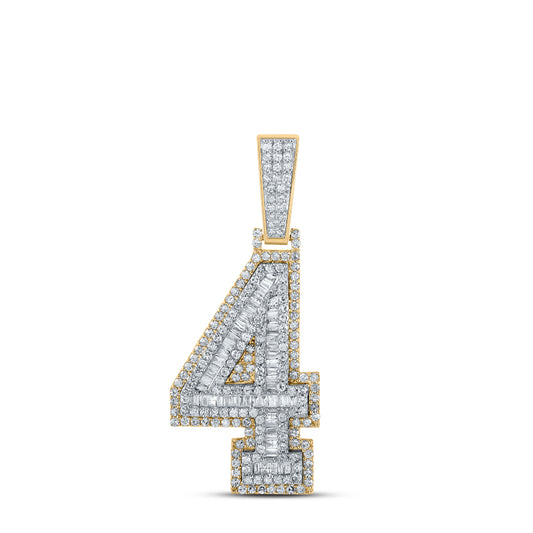 1.47 Ctw Natural Diamond Block Number Four 4 Pendant in 14k Two-tone Gold