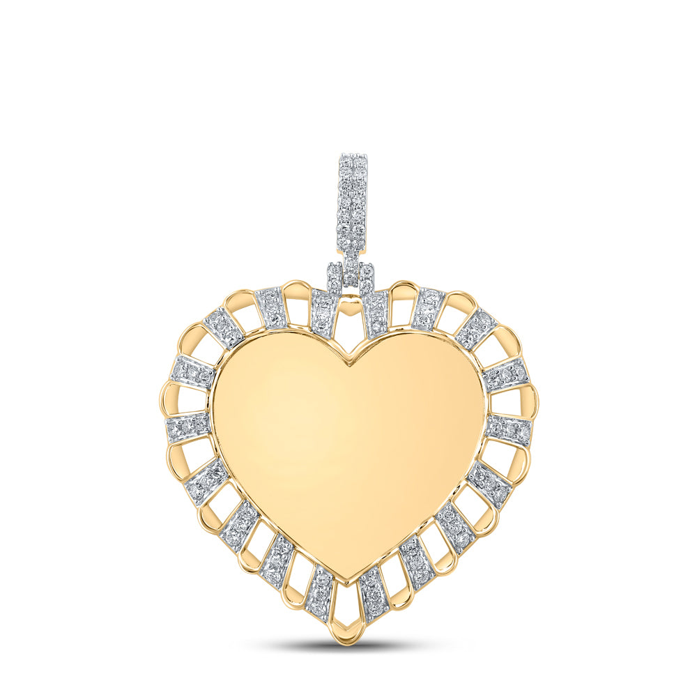 0.86 Ctw Natural Diamond Heart Memory Picture Frame Pendant in 14k Yellow Gold