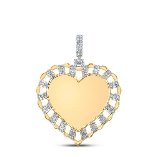 0.86 Ctw Natural Diamond Heart Memory Picture Frame Pendant in 14k Yellow Gold