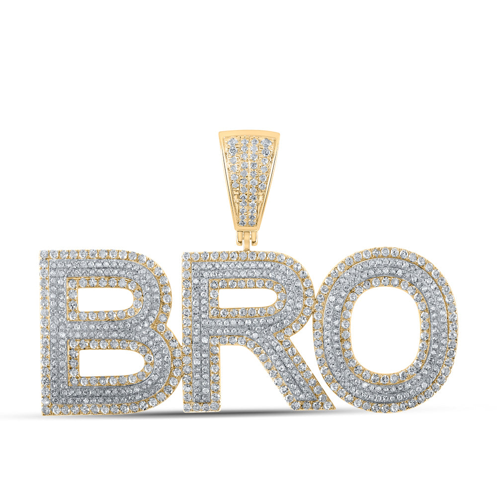 3.06 Ctw Natural Diamond BRO Nameplate Hiphop Pendant in 14k Two-tone Gold