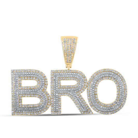3.06 Ctw Natural Diamond BRO Nameplate Hiphop Pendant in 14k Two-tone Gold