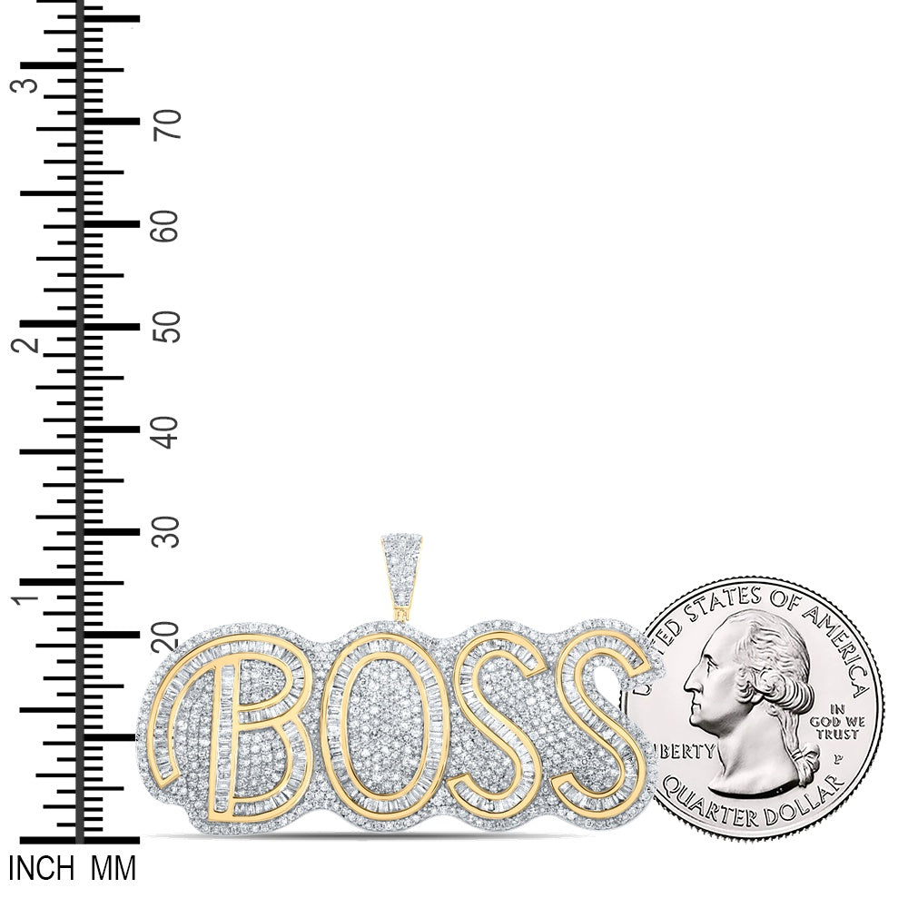 3 Ctw Natural Diamond Hiphop Boss Nameplate Pendant in 14k Two-tone Gold