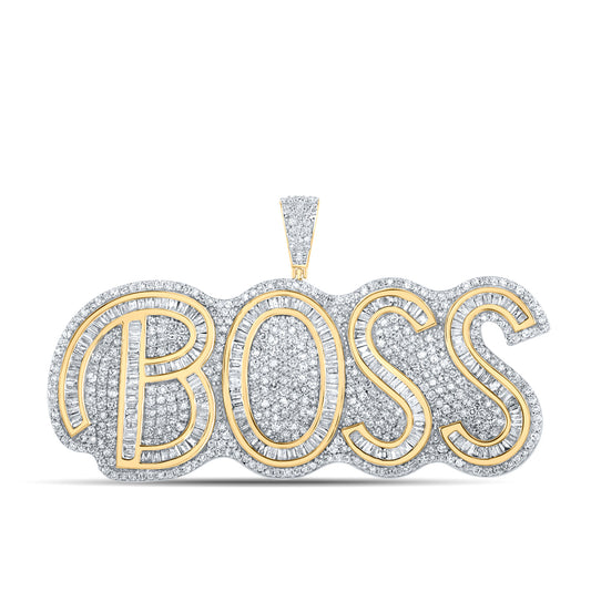 3 Ctw Natural Diamond Hiphop Boss Nameplate Pendant in 14k Two-tone Gold