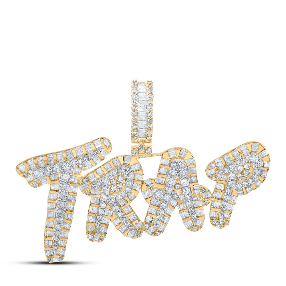 3.38 Ctw Natural Diamond TRAP Nameplate Hiphop Pendant in 14k Two-tone Gold
