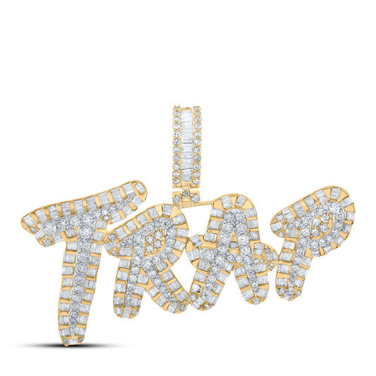 3.38 Ctw Natural Diamond TRAP Nameplate Hiphop Pendant in 14k Two-tone Gold