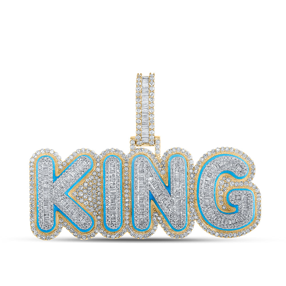 3.45 Ctw Natural Diamond Hiphop King Nameplate Pendant in 14k Two-tone Gold