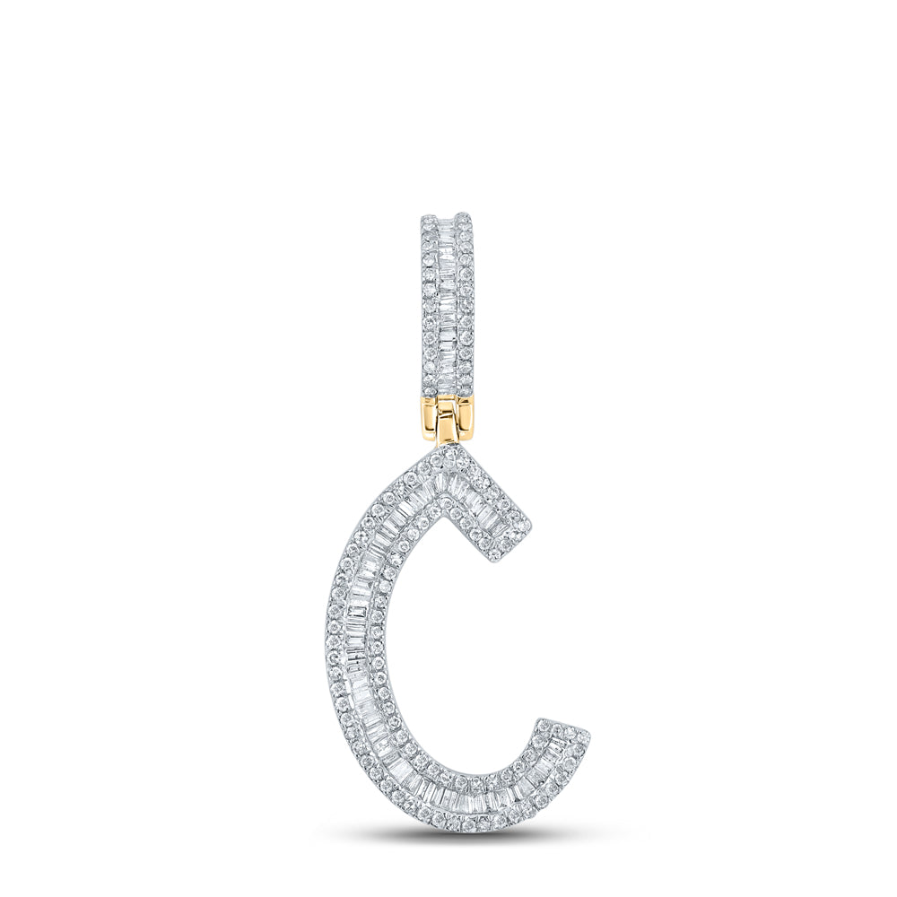 0.71 Ctw Natural Diamond Baguette Initial Letter Alphabet C Pendant in 14k Yellow Gold