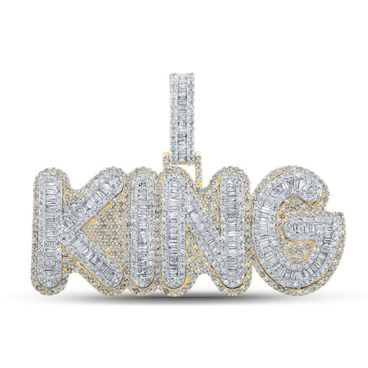 5.26 Ctw Natural Diamond KING Nameplate Pendant in 14k Two-tone Gold