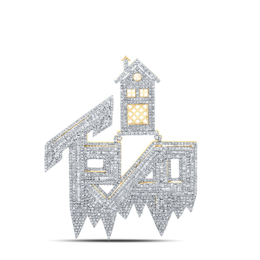 3.09 Ctw Natural Diamond Trap House Nameplate Pendant in 14k Yellow Gold