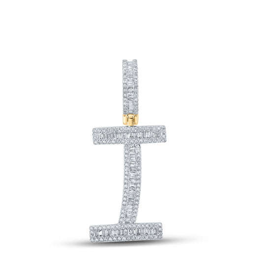 0.82 Ctw Natural Diamond Baguette Initial Letter Alphabet I Pendant in 14k Yellow Gold