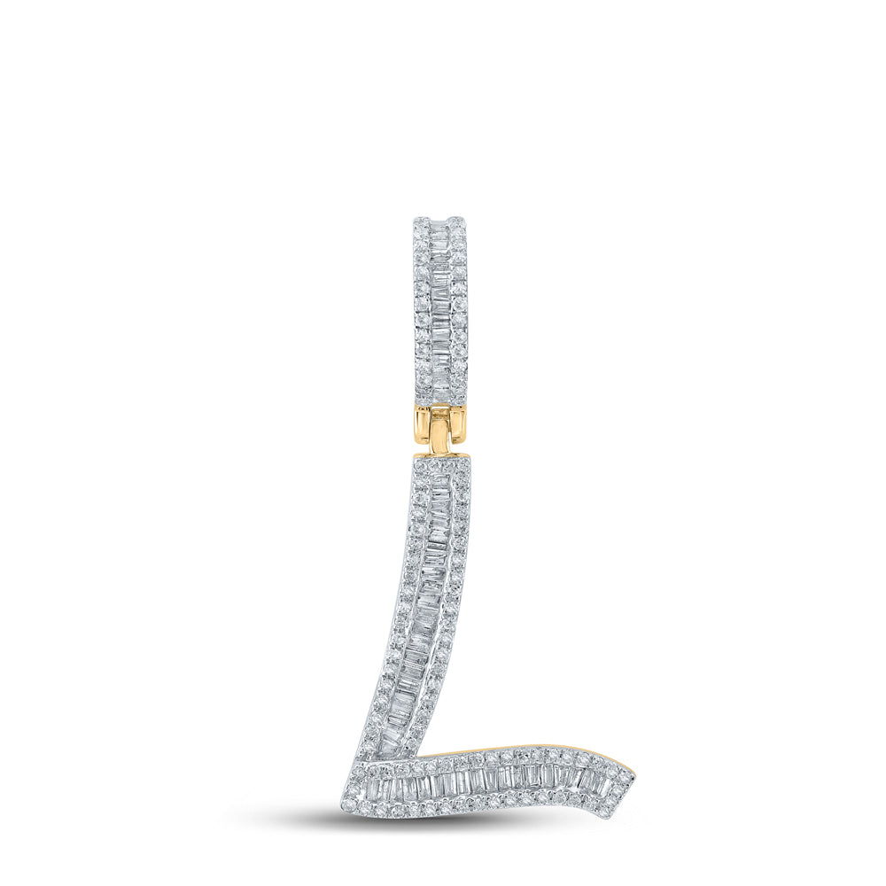 0.58 Ctw Natural Diamond Cursive Initial Letter Alphabet L Pendant in 14k Yellow Gold
