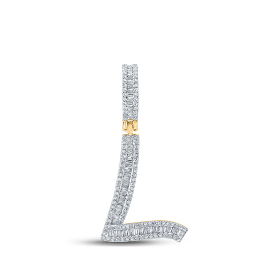 0.58 Ctw Natural Diamond Cursive Initial Letter Alphabet L Pendant in 14k Yellow Gold