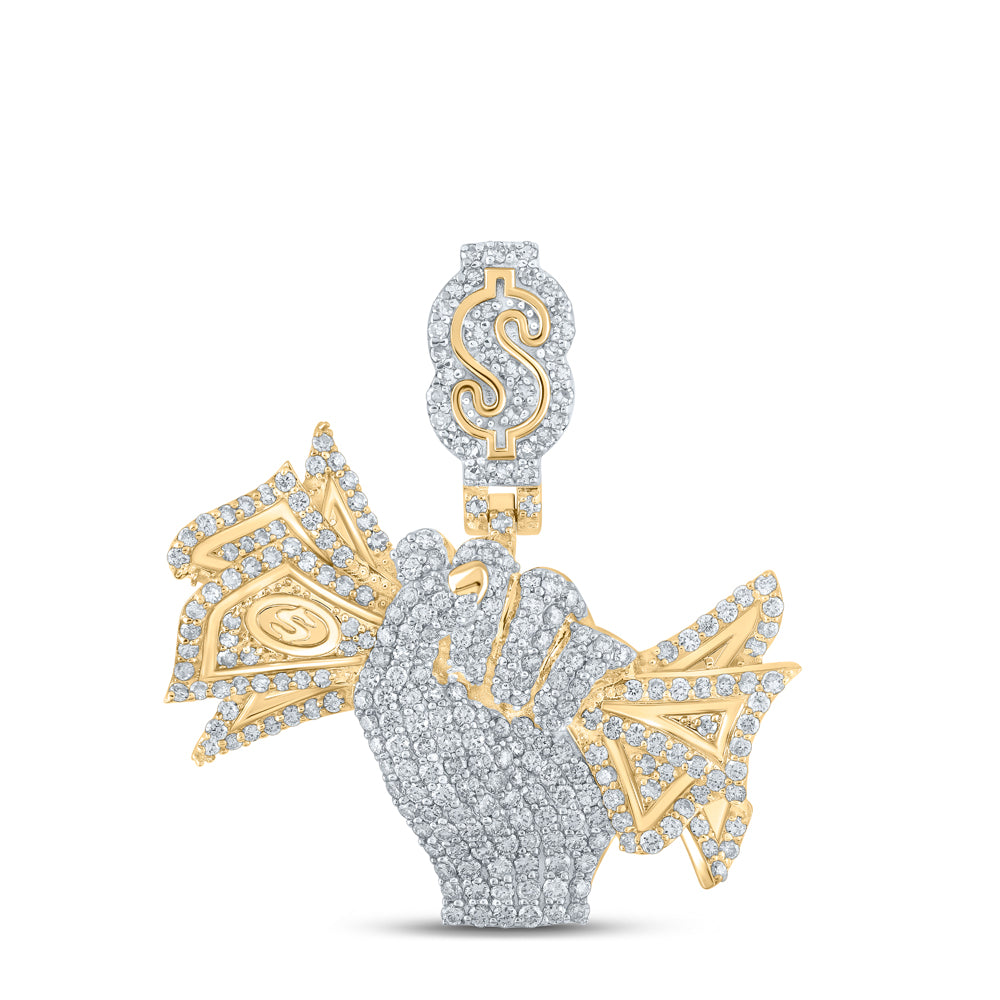 2.64 Ctw Natural Diamond Money On the Hand Dollar Sign Pendant in 14k Yellow Gold