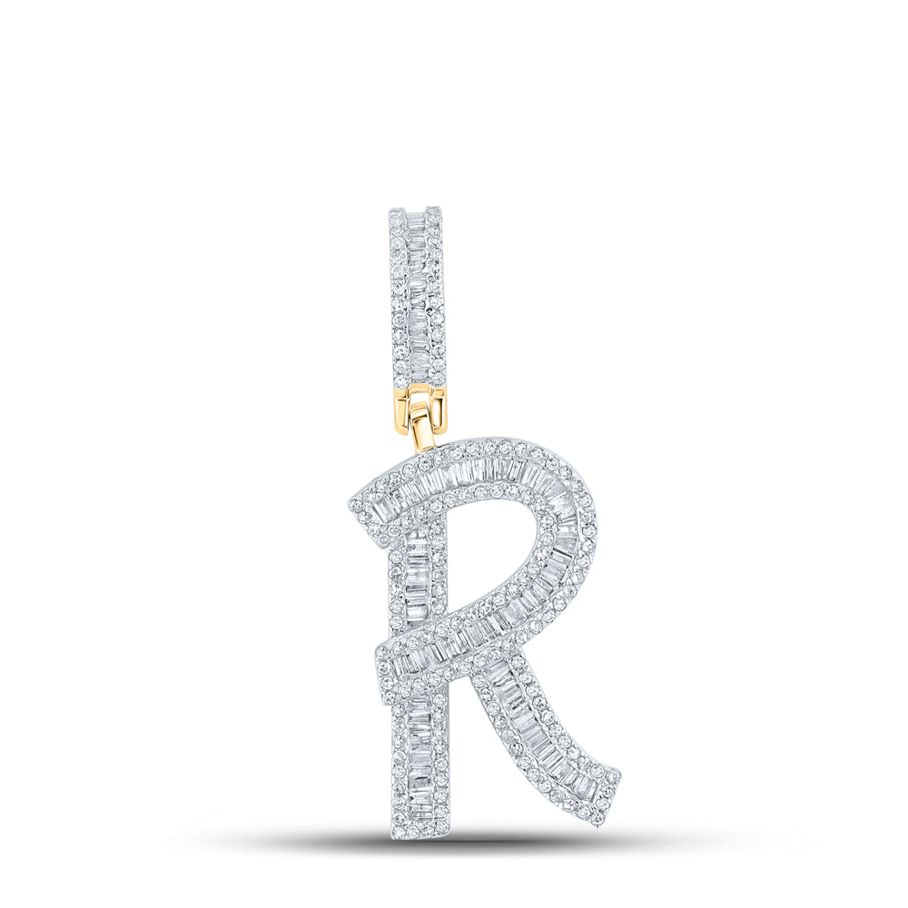 0.85 Ctw Natural Diamond Baguette Initial Letter Alphabet R Pendant in 14k Yellow Gold
