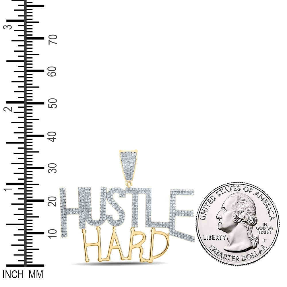 1.1 Ctw Natural Diamond Hustle Hard Nameplate Hiphop Pendant in 14k Yellow Gold