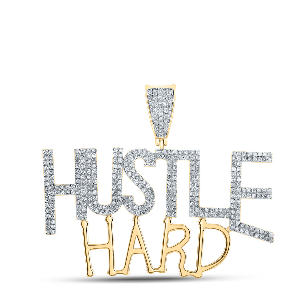 1.1 Ctw Natural Diamond Hustle Hard Nameplate Hiphop Pendant in 14k Yellow Gold