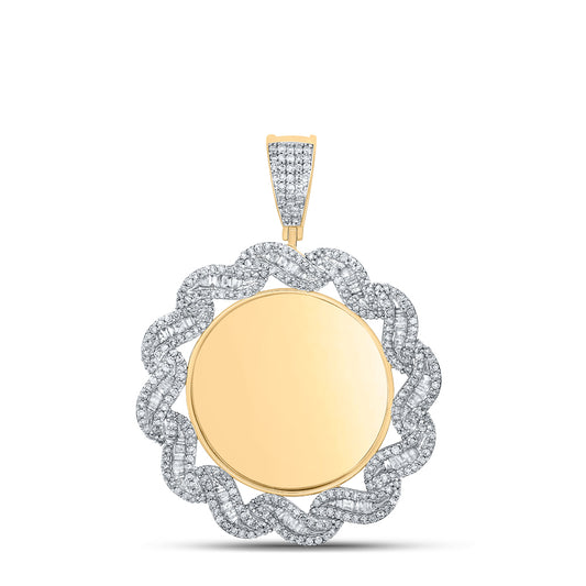 1.61 Ctw Natural Diamond Round Circular Memory Picture Frame Pendant in 14k Yellow Gold