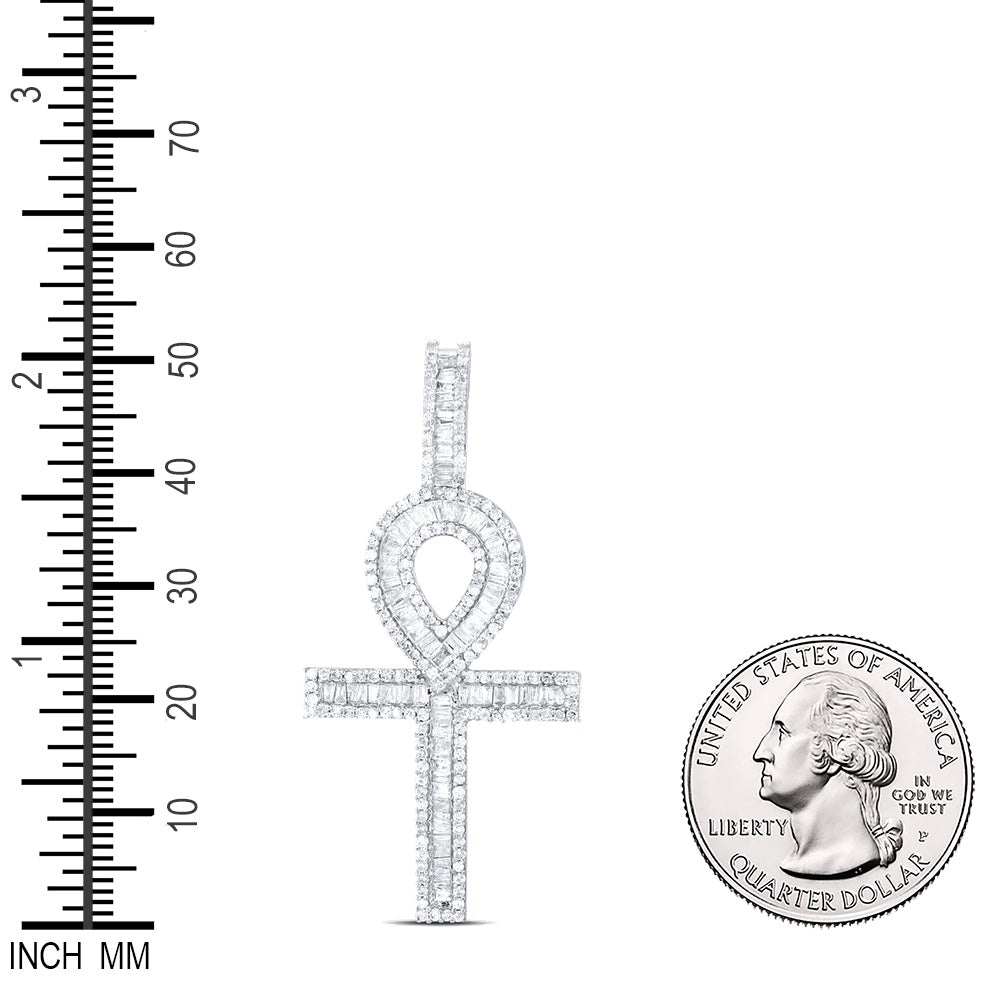 1.68 Ctw Natural Diamond Ankh Charm Pendant in 14k Yellow Gold