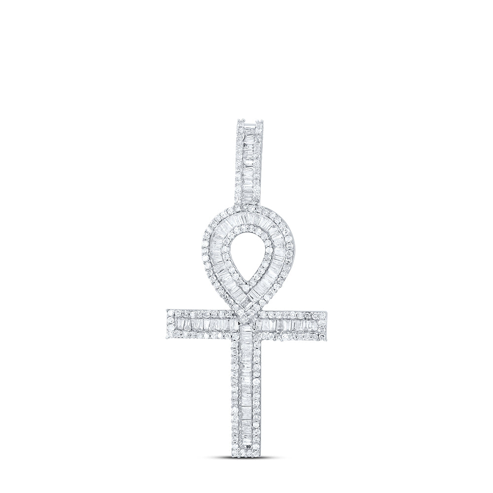 1.68 Ctw Natural Diamond Ankh Charm Pendant in 14k Yellow Gold