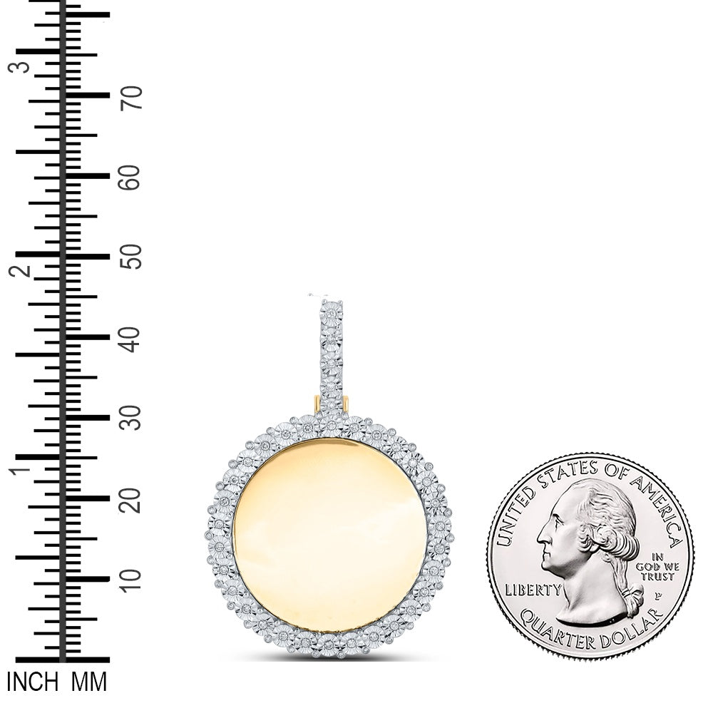 0.61 Ctw Natural Diamond Round Circle Memory Picture Frame Pendant in 14k Yellow Gold